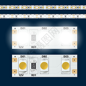 LED灯带逼真的 12V LED 灯带力量半导体技术电阻器黄色电路白色插图贴片辉光插画