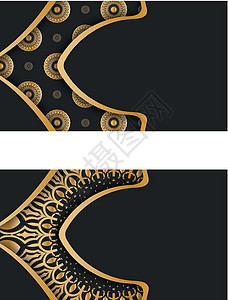 名片上加素材黑名片上印有曼达拉金牌的品牌邀请函奢华横幅框架推介会插图装饰品金子名片边界插画