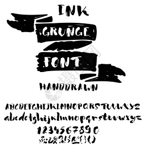 细纹干纹手画字体 用干刷笔纹制成 Grunge 风格字母表苦恼笔记扫描收藏飞溅书法墨水中风刷子数字设计图片