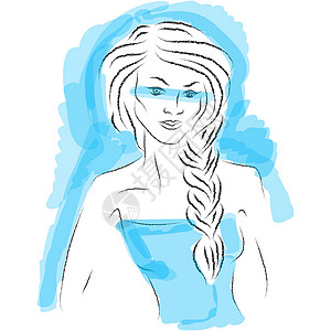 时装女孩以蓝背景为素描 矢量插图背景图片