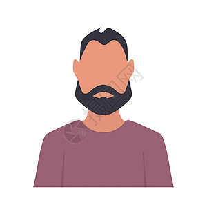 一个有胡子的男人的阿凡达 一个用平板风格留胡子的家伙 矢量体艺术潮人卡通片包子理发头发绅士成人情感插图插画
