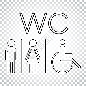 WCtoilet 线矢量图标 男人和女人在孤立的背景下签到洗手间 简单的商业概念象形图女孩标准民众飞机场女性婴儿塑料插图购物中心背景图片