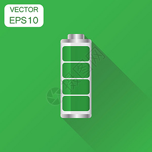 电池电量指示器图标 商业概念电池象形图 带有长阴影的绿色背景的矢量图解来源容量指标电气碱性燃料插图充电器细胞力量插画