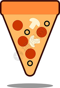 披萨片配融化的奶酪和意大利辣香肠 具有轮廓的漫画风格的卡通贴纸 贺卡装饰背景图片