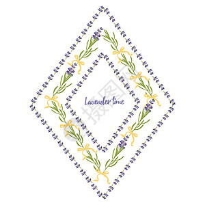 巴赫花卉疗法在平面水彩风格中设置紫色薰衣草美丽的花卉框架模板 在白色背景上隔离 用于装饰设计婚礼卡邀请旅行心魔 植物插画标签手绘边界护理温泉插画