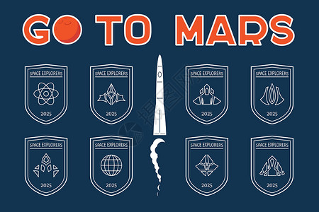 转到授业解惑转到一套火星矢量徽章横幅殖民地小说游戏卫星星系火箭殖民化卡通片科学插画