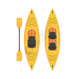 划浆独木舟和双面皮艇 有双桨 顶端是钓鱼和旅游的独木舟 矢量 卡通插画