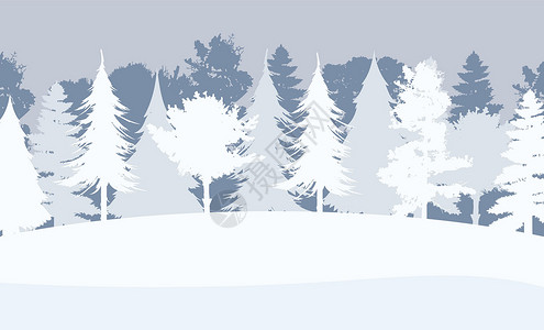 雪松树和森林平坦的白雪森林 冬天在森林背景中 矢量图解设计图片
