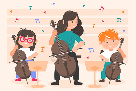大提琴女孩音乐表演管弦乐队概念插画