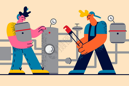 热力管网热力公司技术人员和工程师概念插画