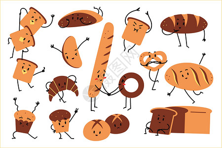 糯米饼系列面包涂鸦系列插画