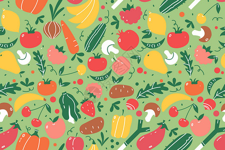 有趣食物水果无缝模式菜单手绘涂鸦草图玉米洋葱插图绘画设计营养设计图片
