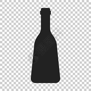 透明瓶平面样式的酒瓶图标 孤立透明背景上的酒精瓶插图 啤酒伏特加酒概念插画