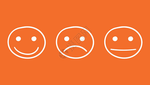 情绪图标手绘笑脸图标 橙色背景下平面样式的情感面矢量图解插画