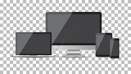 现实设备平面图标和台式计算机 孤立背景上的矢量图解展示技术网站办公室屏幕笔记本电话手机监视器软垫背景图片
