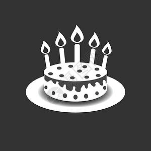 简单蛋糕生日蛋糕与燃烧的蜡烛象形文字图标 黑色背景下庆祝营销互联网概念的简单象形图 用于网站设计或移动应用程序的时尚现代矢量符号礼物周年设计图片
