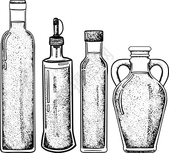 玻璃瓶元素手绘矢量玻璃油瓶 复古素描风格的插图轮廓 装液体的玻璃瓶 手绘设计元素水壶草图白色瓶子标签化妆品植物雕刻绘画插画