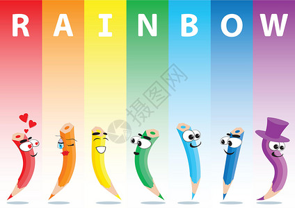 蜡笔彩虹彩虹上的矢量颜色笔集插画