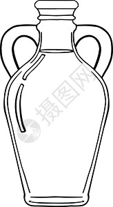 玻璃瓶元素手绘矢量玻璃油瓶 复古素描风格的插图轮廓 装液体的玻璃瓶 手绘设计元素植物绘画标签瓶子草图雕刻白色化妆品水壶插画