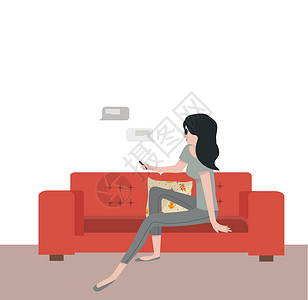坐在沙发上睡觉的女孩女人坐在沙发上 带着短信设计图片