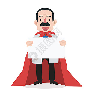 超人标志持有空白标志的超级老年老人大夫医生插画