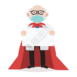 英雄标志持有空白标志的超级医生插画