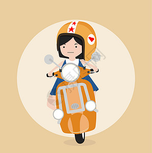 女孩骑摩托车运输绘画青少年因果骑术速度青年交通车轮女性插画