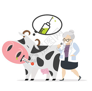 猪肝绿豆粥带兽医的病牛猪肝流感插画