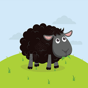 黑羊吃草卡通图片素材