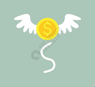 白翅膀配有白翼增长概念的金币设计图片