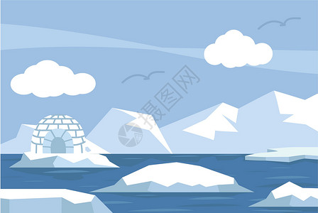 加州理工大学处于海洋背景的北极北冰洋冰川气候冻结绘画艺术草图场景插图卡通片微笑设计图片
