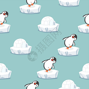 伊格鲁冰屋具有伊格卢冰屋型样的有趣的企鹅插画