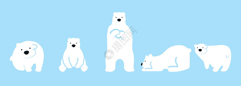 漫画北极熊可爱北极熊有趣的角色组合插画