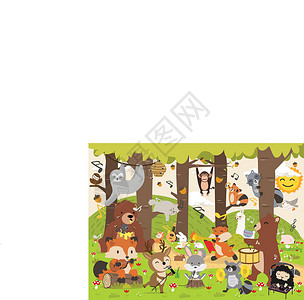 包米特色甜木林动物卡通画的特色海狸猫头鹰刺猬插图森林宠物学校荒野卡通片野兔插画