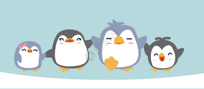 企鹅爸爸卡通快乐企鹅家庭矢量插画