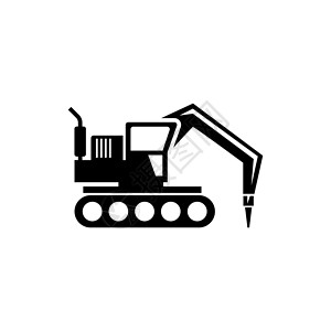 机械地面挖掘机与机平面矢量 Ico插画