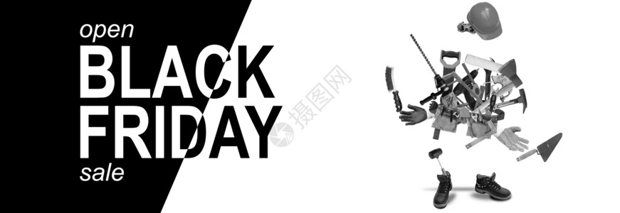 店内广告工具店中的黑色星期五 许多黑白背景文字上的收费是黑色的周五背景