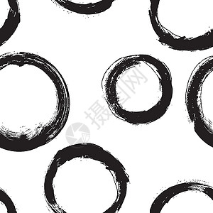 笔触圆圈黑白简单抽象无缝图案的灵感 条纹和圆圈 新潮时尚的质感 用于印刷和纺织品家居装饰的重复瓷砖矢量艺术品刷子绘画孩子们几何学靛青墨水插画