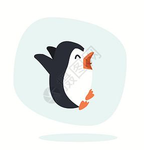 QQ企鹅图标快乐的企鹅跳动卡通矢量插图冰山吉祥物翅膀报纸动物艺术品阅读情感漫画设计图片