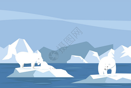 气候变化带有北极熊和幼熊概念的全球升温设计图片