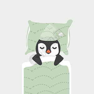 企鹅睡衣可爱的企鹅睡眠卡通漫画插画