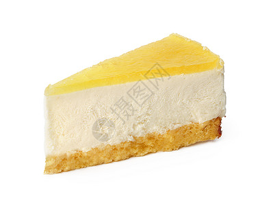 在白色背景上孤立的柠檬奶酪蛋糕片背景图片