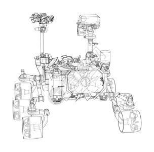 机器人渲染火星探测器  3 的矢量渲染外星人宇宙行星科学地质学探险家陨石绘画蓝图殖民化插画