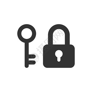 带有平面样式的挂锁图标的钥匙 在孤立的白色背景上访问登录矢量图 锁匙孔经营理念网络工具锁孔黑色秘密贮存关键词房子安全电脑背景图片