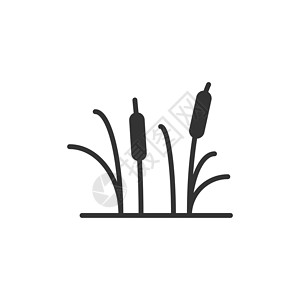 黑色水背景扁平风格的芦苇草图标 孤立在白色背景上的芦苇沼泽矢量图解 芦苇叶经营理念插画