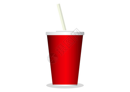 白色塑料杯白色背景的红色一次性苏打水杯插画