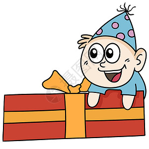 礼物呢表情儿童生日礼物盒 涂鸦图标图像插画
