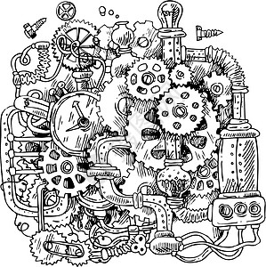 齿轮素描素材素描蒸汽朋克机械机器艺术引擎草图插图手表玻璃绘画缺口金属设计图片