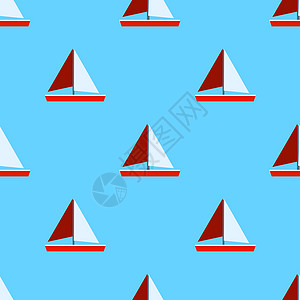 无缝海模式与帆船和锚在蓝色背景上 航海模式 平面设计矢量图背景图片