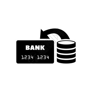 充值返现信用卡充值汇款 平面矢量图标说明 白色背景上的简单黑色符号 用于 web 和移动 UI 元素的信用卡转移标志设计模板设计图片